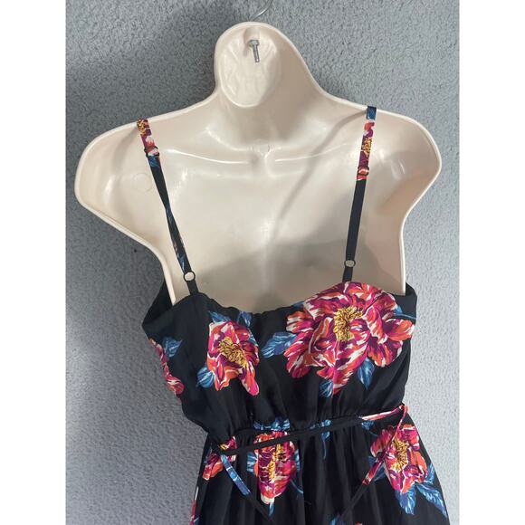Lily Star Black Floral Maxi Dress Womens M Spaghetti Strap Boho‎ Sundress Flowy - Picture 13 of 14
